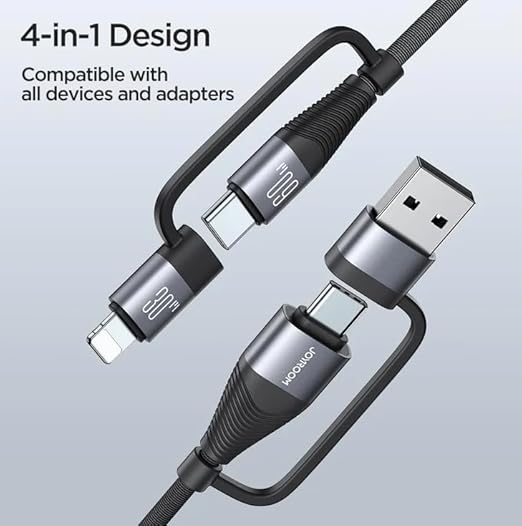 Joyroom SA37 60W 4-in-1 Fast Charging Data Cable USB-A+Type-C to Lightning+Type-C 1.2m-Black