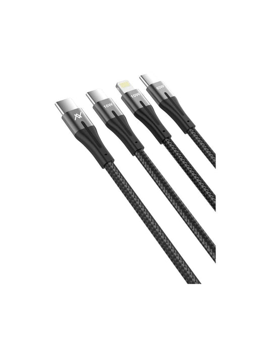 LAVVENTO (MP363) 3in1 Fast Charging Cable from USB-C to Dual USB-C and Lightning 1M - Black