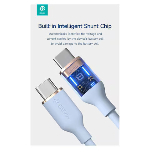 DEVIA Jelly Silicon Cable USB-C to USB-C 60W 1.2M - Blue
