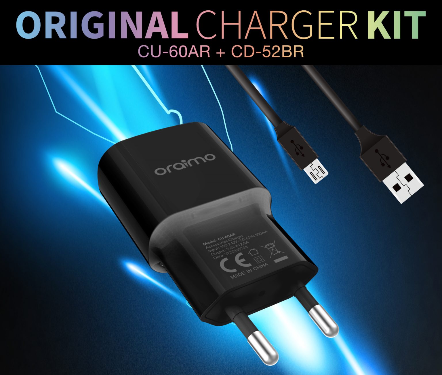 oraimo CHARGER kit 2A CU-60AR+CD-52BR