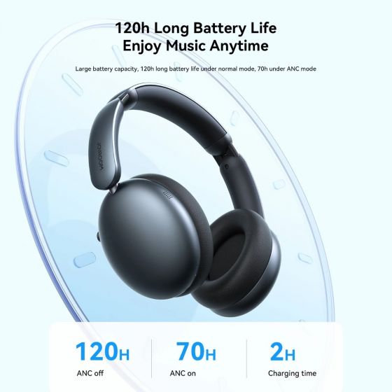Joyroom JR-JH1 Bluetooth Headphones - Over-Ear ANC Noise-Canceling Wireless Headset - Black
