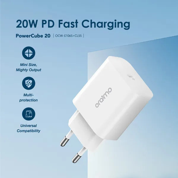 Oraimo PowerCube 20 Charger Kit OCW-E106S+CL55 20W PD - White