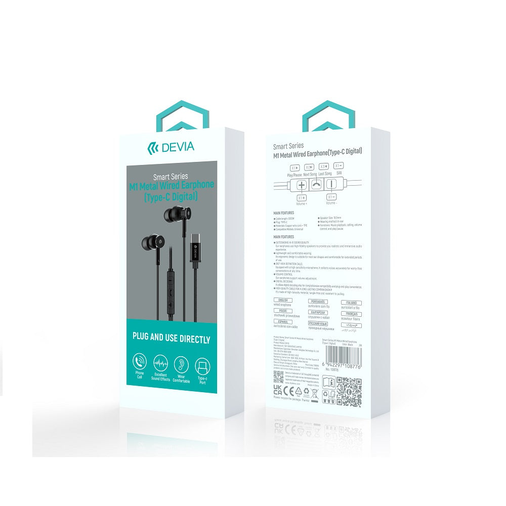 Devia M1 Metal Wired Earphone Type-C - Black