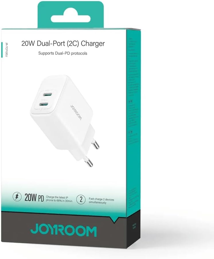 JOYROOM JR-TCF12 20W Fast Charger Dual Type-C Wall Charger Adapter - White