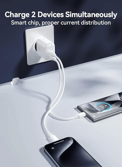 JOYROOM JR-TCF12 20W Fast Charger Dual Type-C Wall Charger Adapter - White