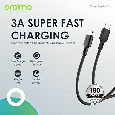 Oraimo OCD-114CC USB-C to USB-C Cable 60W 3A Fast Charging Robustline Data Cable