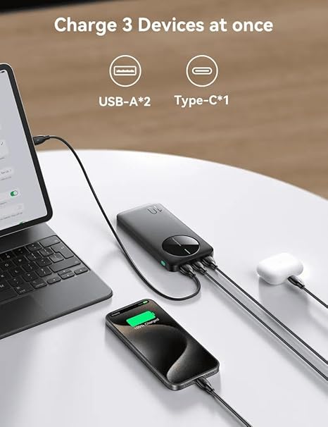 Joyroom JR-PBF12 10000mAh Powerbank with 2 USB-A and 1 USB-C Ports - Black