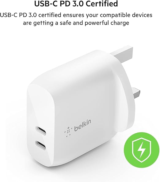 Belkin BOOSTCHARGE 2-Port USB-C PD 40W Wall Charger White