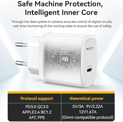 Yesido YC57 USB-C 20W  Fast Wall Charger - White