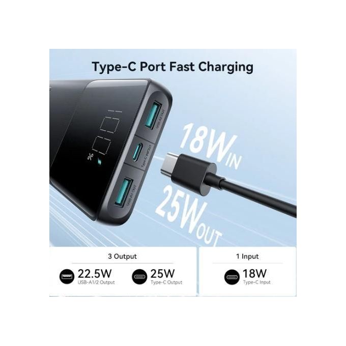 JOYROOM JR-PBF20 10000mAh 25W Fast Charge Power Bank Digital External Battery - Black