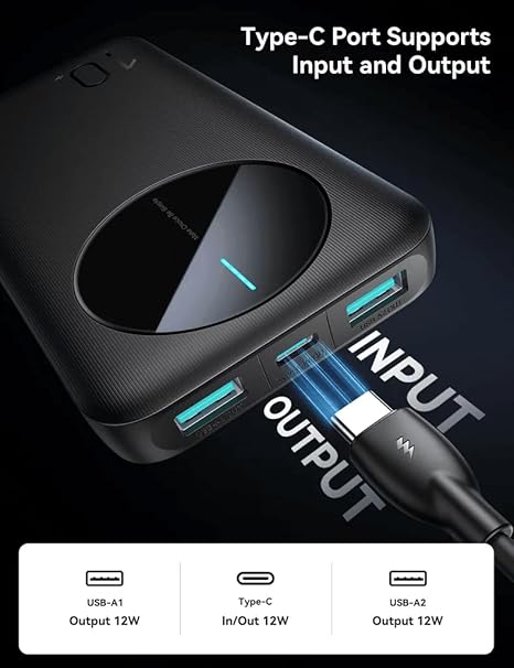 Joyroom JR-PBF12 10000mAh Powerbank with 2 USB-A and 1 USB-C Ports - Black