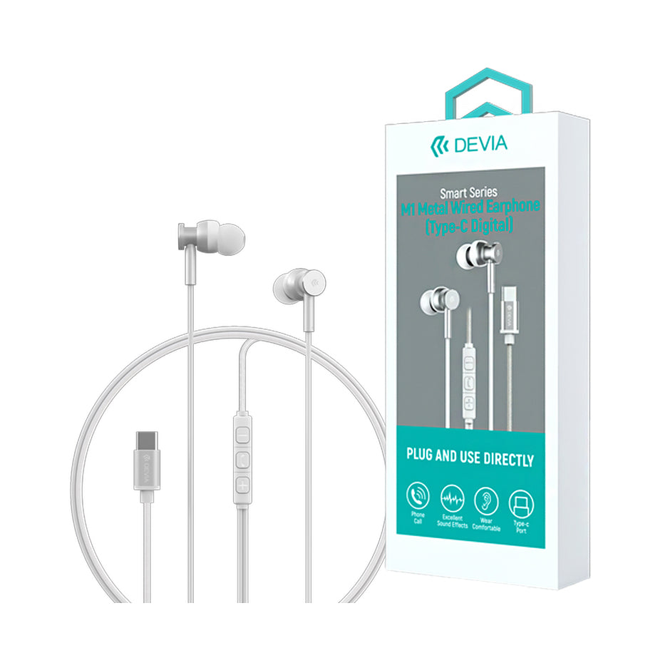 Devia M1 Metal Wired Earphone Type-C - Silver