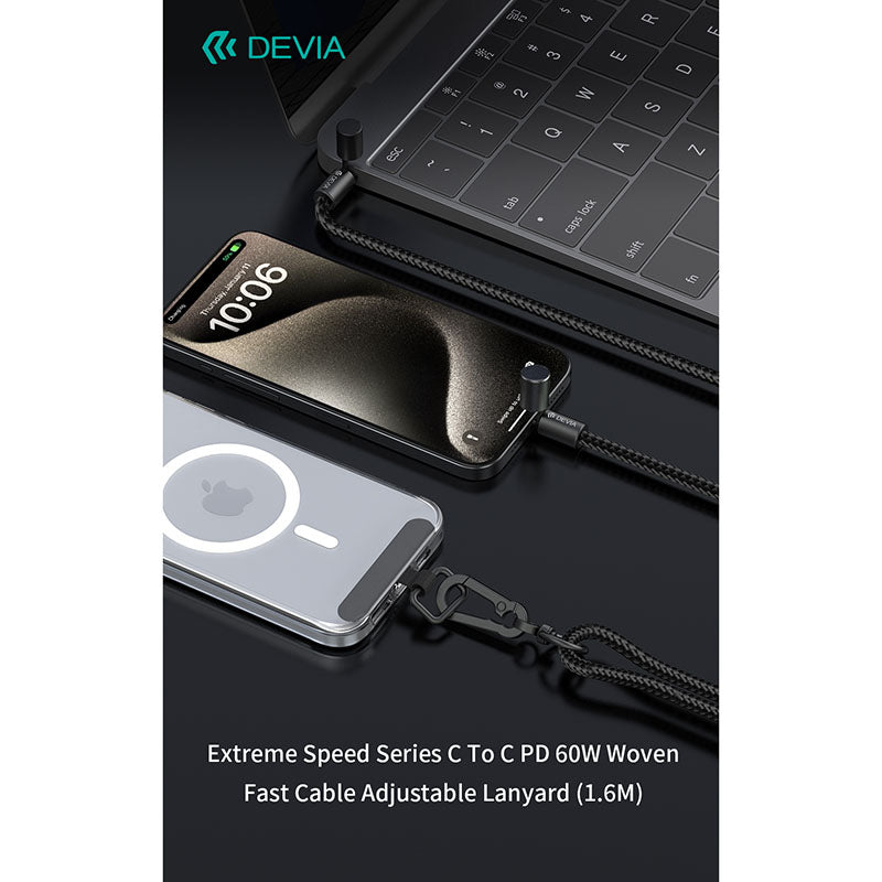 DEVIA EC657 Extreme Speed Series Adjustable Lanyard Woven PD Cable 60W 1.6M