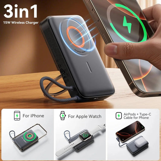 Joyroom JR-PBM02 Powerbank 22.5W 10000mAh 3in1 Magnetic Inductive Compatible with MagSafe with Built-in Cable - Black