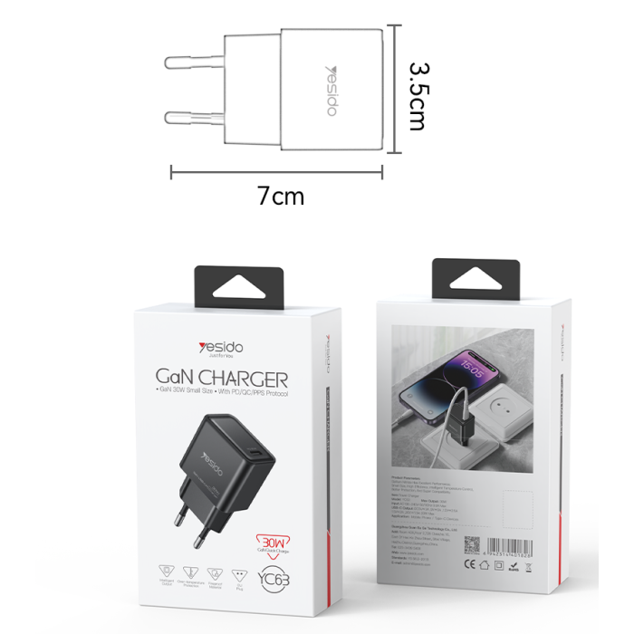 Yesido YC63 USB-C 30W GaN Fast Wall Charger