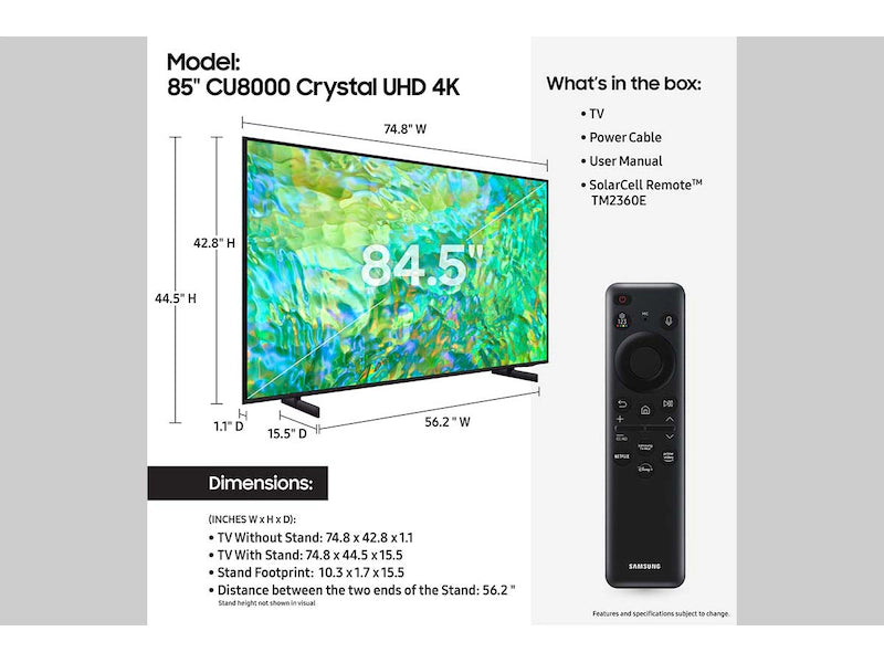 SAMSUNG CRYSTAL UHD TV 85 CU8000