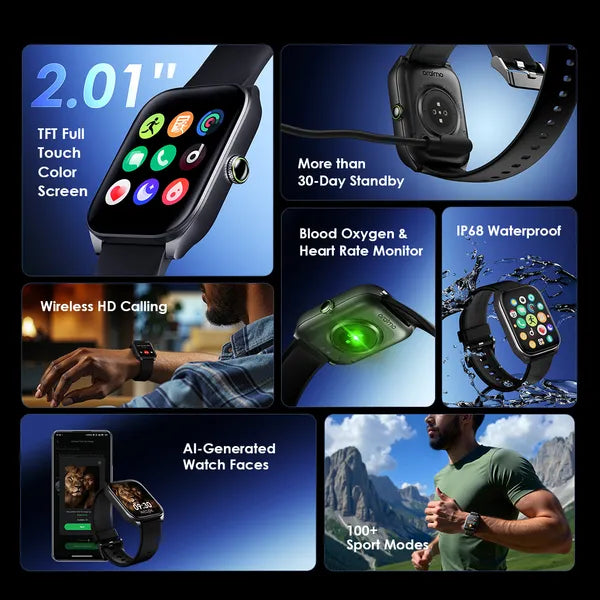 oraimo Watch 5N 2.01 TFT IP68 Smart Watch OSW-806N - Black