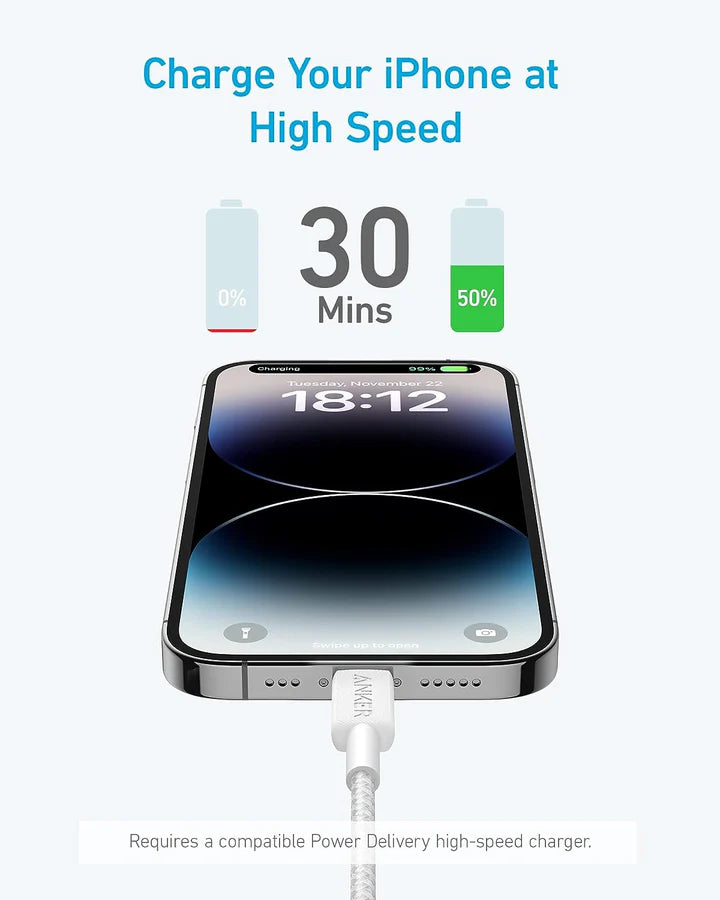 Anker 322 Type-C to Lightning Cable A81B5H21 -1M - White