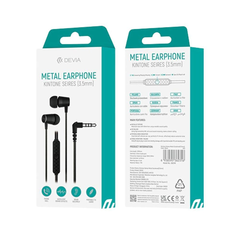 Devia EM103 Kintone Series Metal Earphone 3.5mm - Black