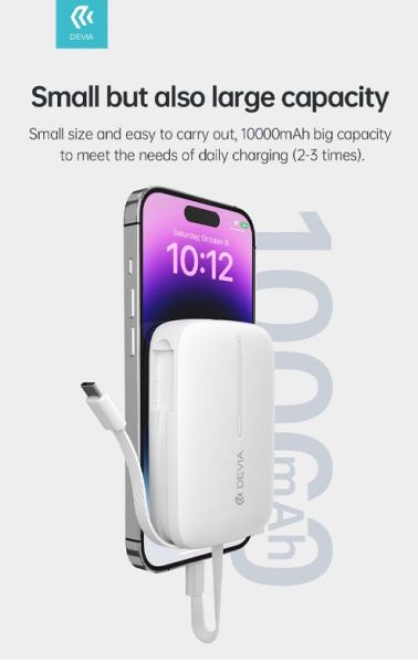DEVIA Kintone Series Built-in Dual Cable Power Bank 10000mAh- White