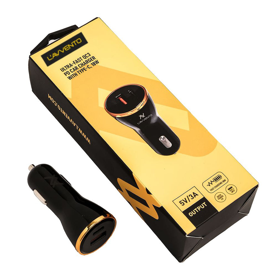 lavvento ultra fast qc3 pd car charger with type c 18w