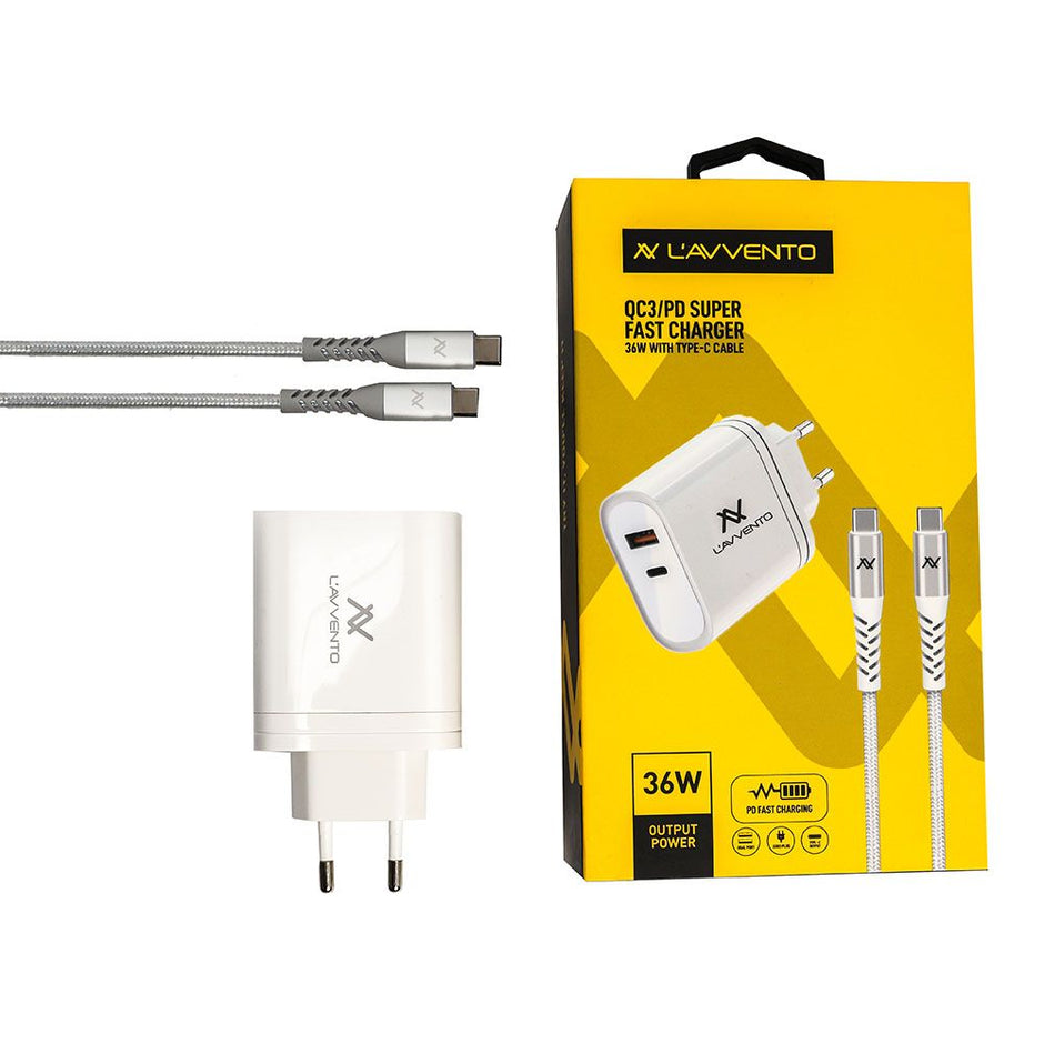 Lavvento Home Charger 36W PD with Type-C Cable up to 60W