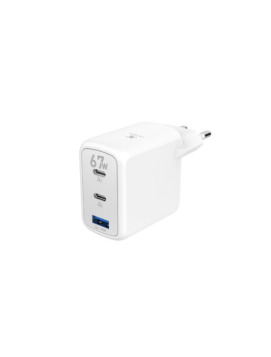 LAVVENTO (MP565) Charger Mini GaN 67W Power Adapter Dual USB-C & USB-A Ports - White