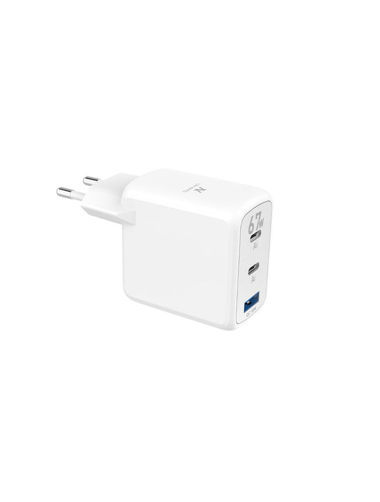 LAVVENTO (MP565) Charger Mini GaN 67W Power Adapter Dual USB-C & USB-A Ports - White