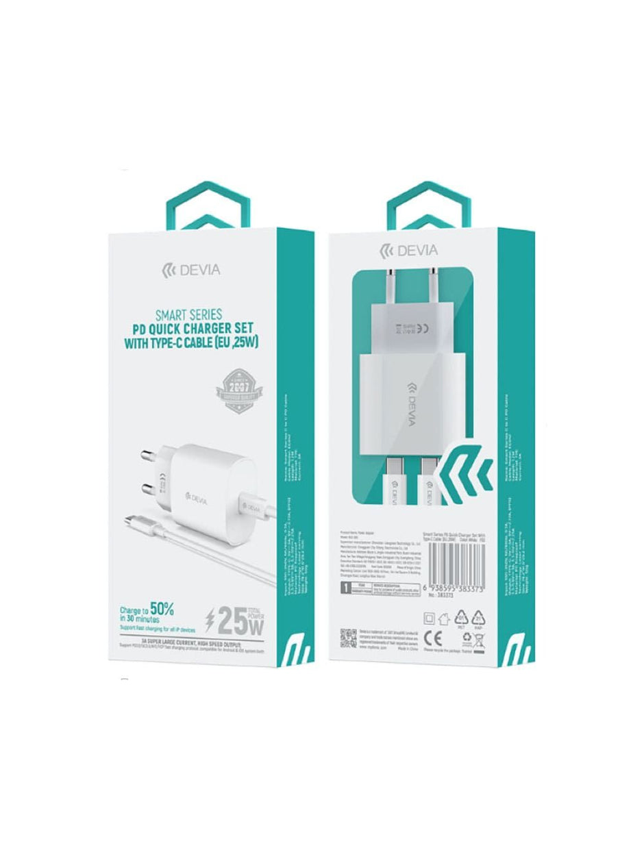 Devia RLC-383 Smart Series 25W PD Quick Home Charger Set With Type-C Cable - White
