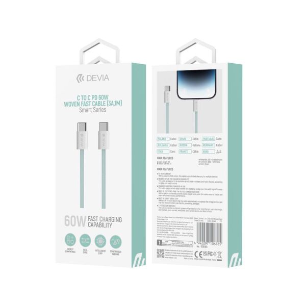 DEVIA Smart Series PD Cable 60W Woven 1M - Green