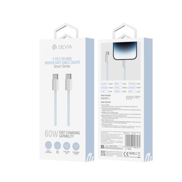 DEVIA Smart Series PD Cable 60W Woven 1M - Blue