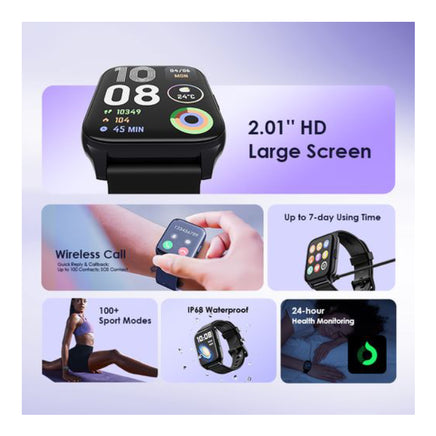 oraimo Watch 4 Plus 2.01″ HD IP68 Smart Watch - OSW-801 - BLACK