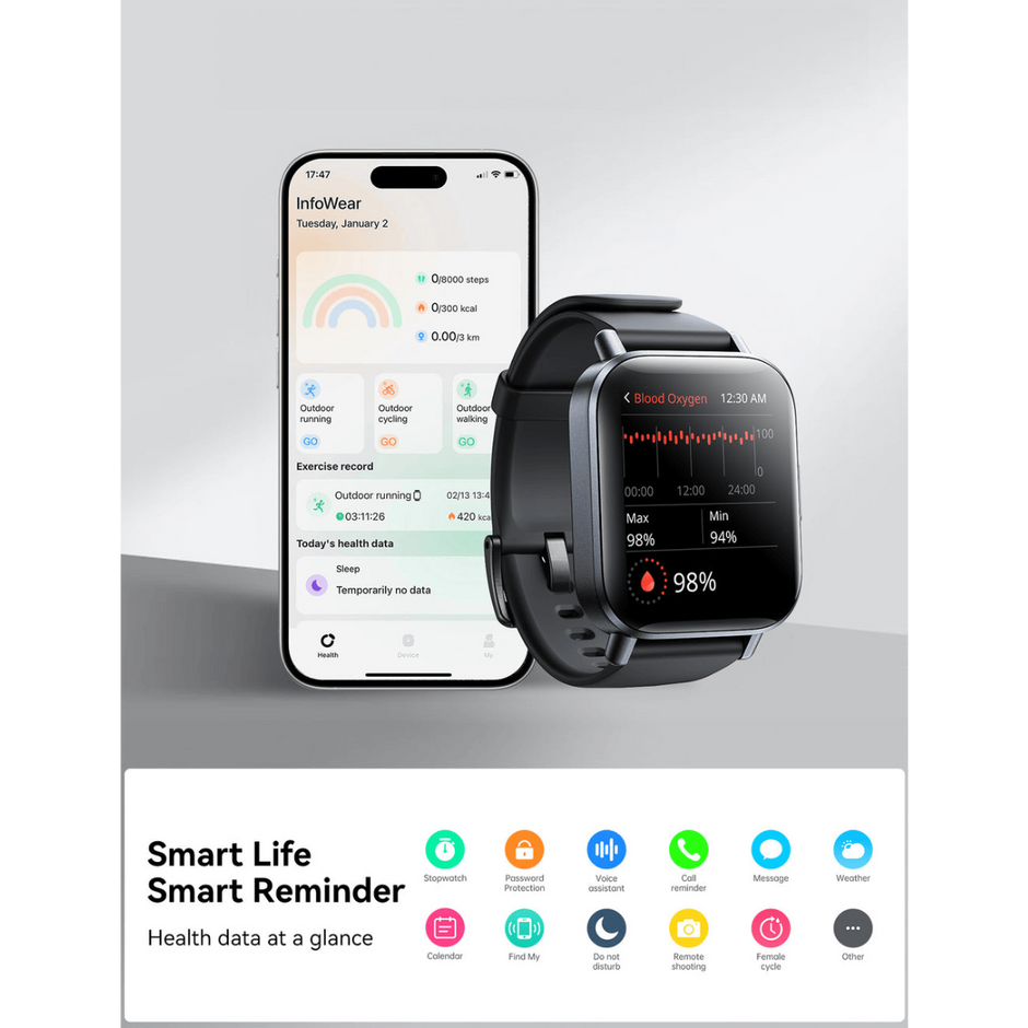 Joyroom Fit-Life Series Smart Watch 1.96 Inch Space Grey - JR-FT3S