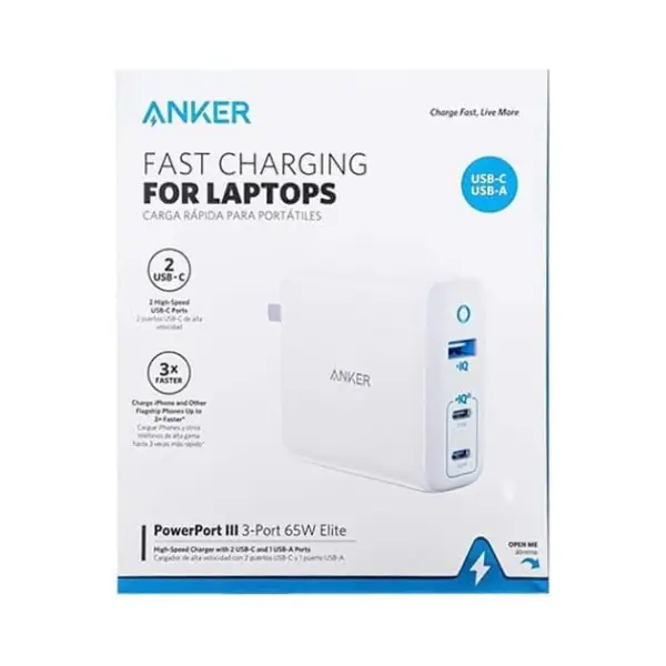 anker power port III 3-port 65W - White